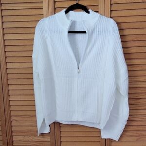 No Name Brand White Cable Knit Turtleneck Full Zip-Front Sweater Size Medium